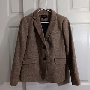 Talbots Women's Size 4 Wool Blend Herringbone Blazer Suit Jacket Tan Light Brown